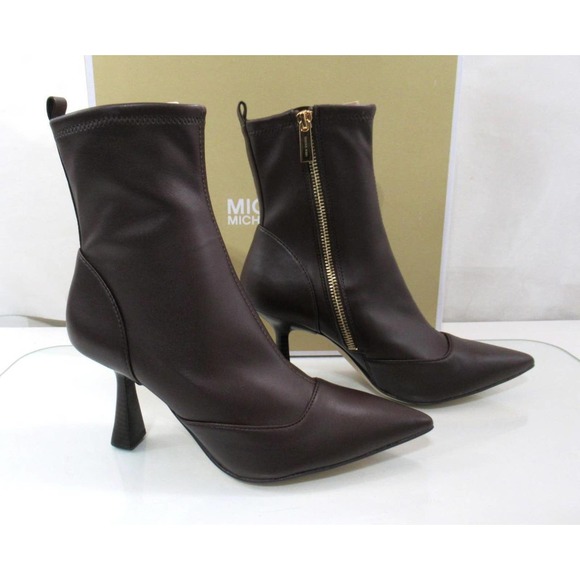 Michael Kors Clara Mid Side Zip Pointed Toe Heeled Dress Booties Brown size 7 - Picture 4 of 6